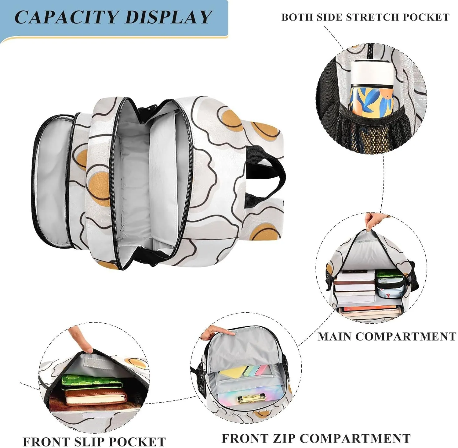 ALAZA Fried Eggs Pattern in Watercolor Casual Backpack Travel Daypack Bookbag