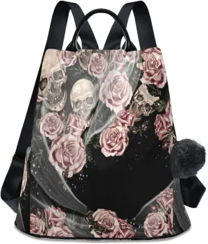 ALAZA Watercolor Skulls and Roses Backpack Purse with Adjustable Straps for Woman Ladies