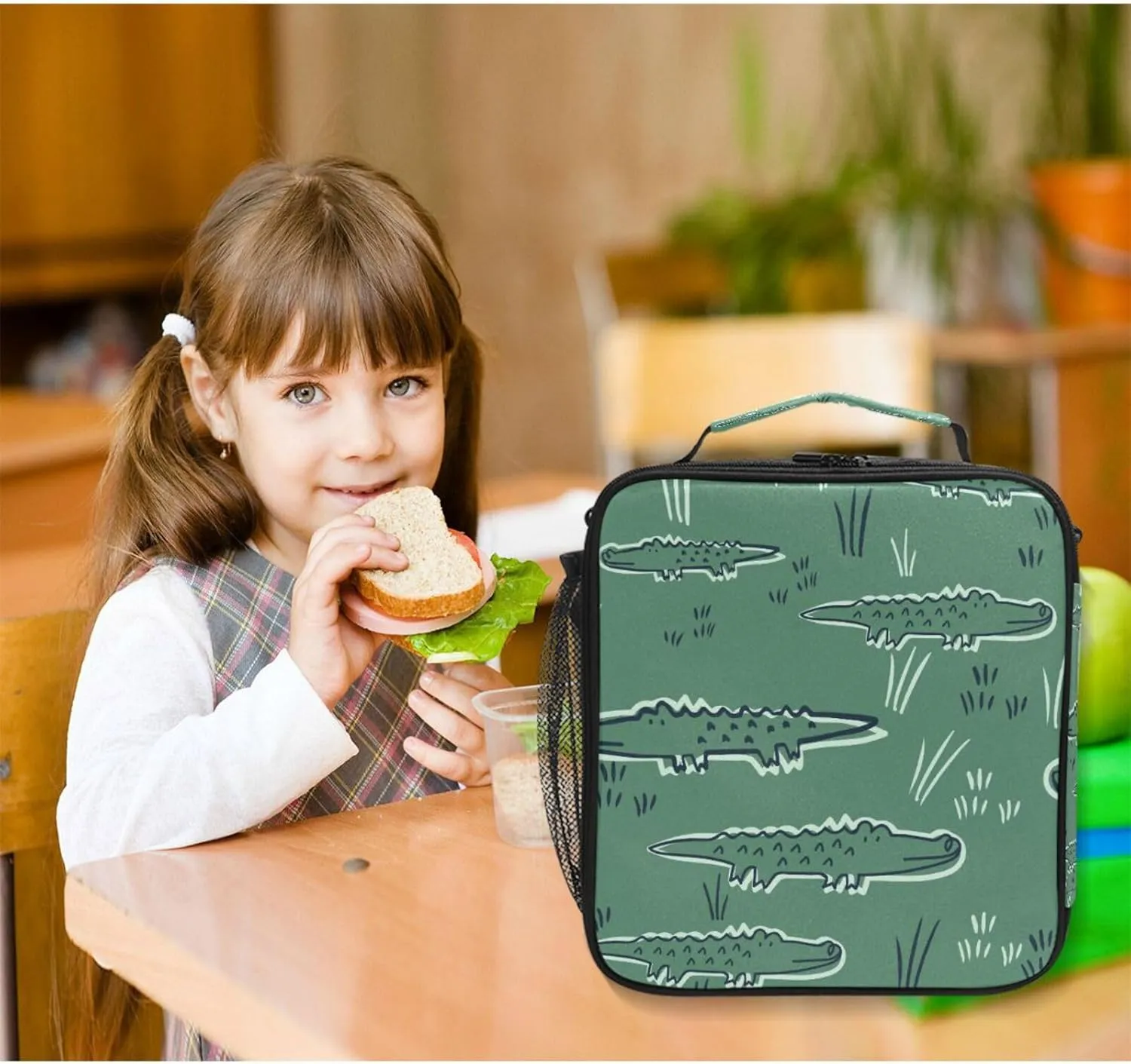 Alligator Crocodile Green Lunch Bags for Boys Girls Insulated Small Cooler Lunch Box Toddler Lunchbox School Office Women Tote Lunchbags