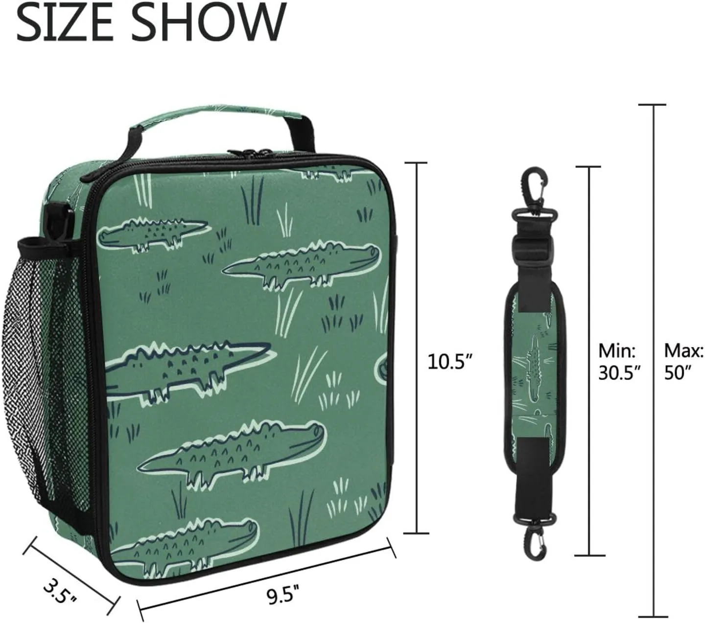 Alligator Crocodile Green Lunch Bags for Boys Girls Insulated Small Cooler Lunch Box Toddler Lunchbox School Office Women Tote Lunchbags