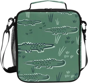 Alligator Crocodile Green Lunch Bags for Boys Girls Insulated Small Cooler Lunch Box Toddler Lunchbox School Office Women Tote Lunchbags