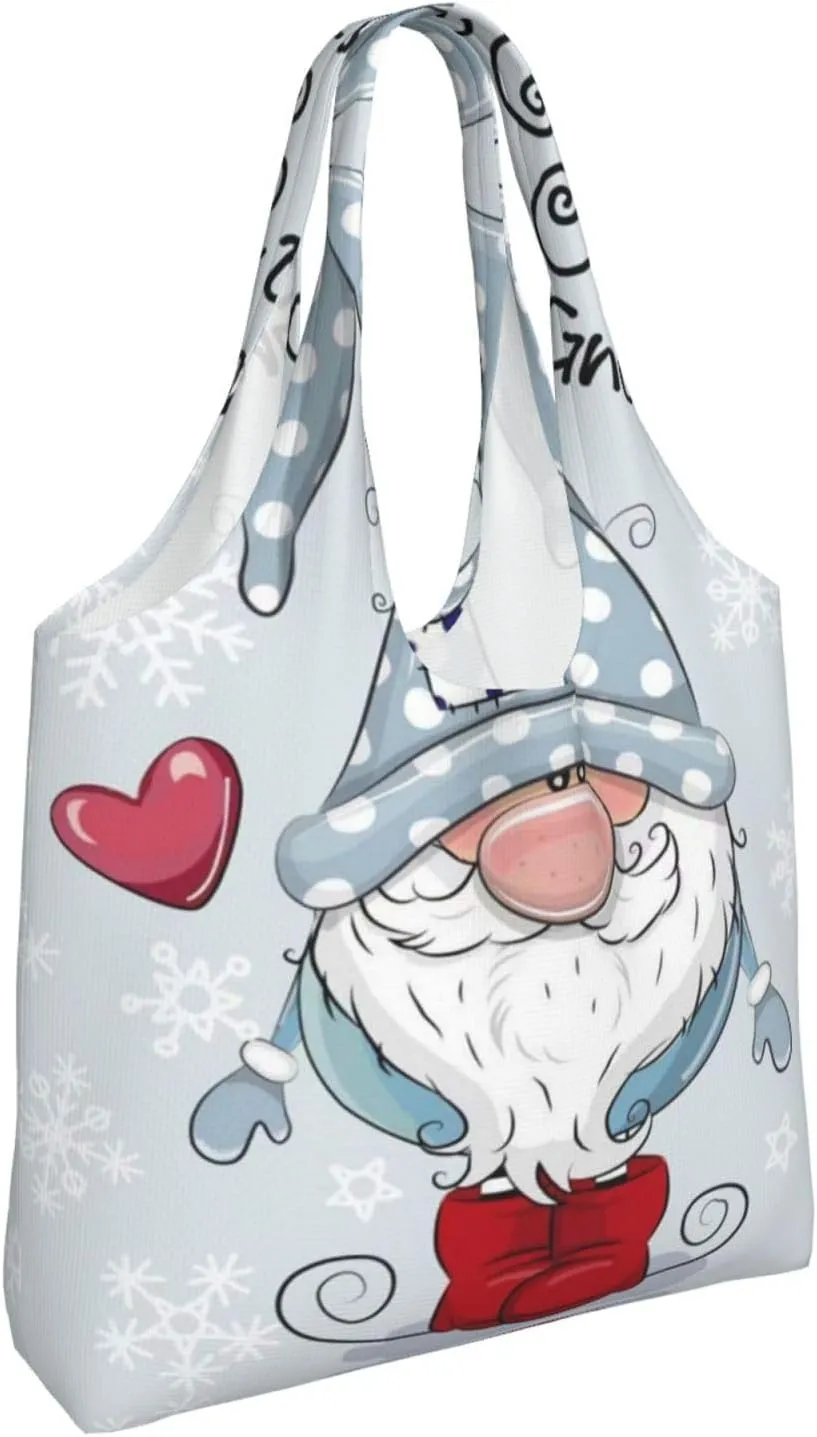 AMAZWI Cute Gnome Canvas Tote Bag,Kitchen Reusable Grocery Bags,Work Handbag Tote,Weekender Bag Shopper Handbag