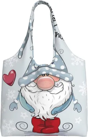 AMAZWI Cute Gnome Canvas Tote Bag,Kitchen Reusable Grocery Bags,Work Handbag Tote,Weekender Bag Shopper Handbag