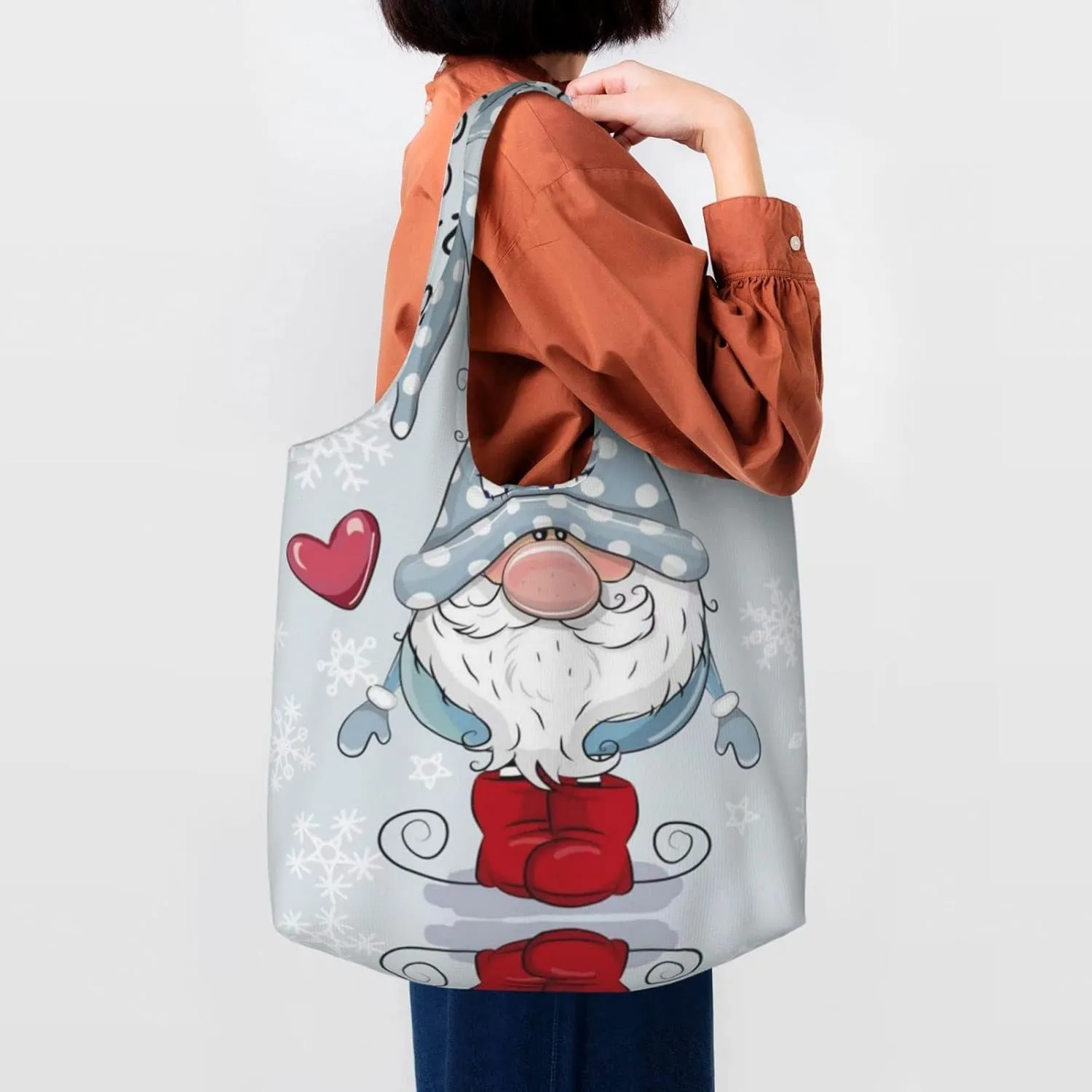 AMAZWI Cute Gnome Canvas Tote Bag,Kitchen Reusable Grocery Bags,Work Handbag Tote,Weekender Bag Shopper Handbag