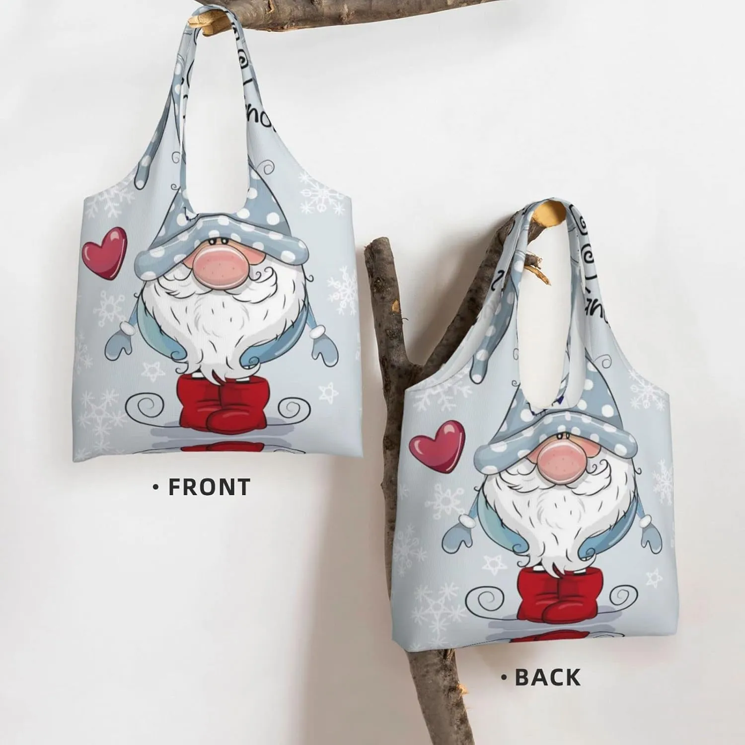 AMAZWI Cute Gnome Canvas Tote Bag,Kitchen Reusable Grocery Bags,Work Handbag Tote,Weekender Bag Shopper Handbag