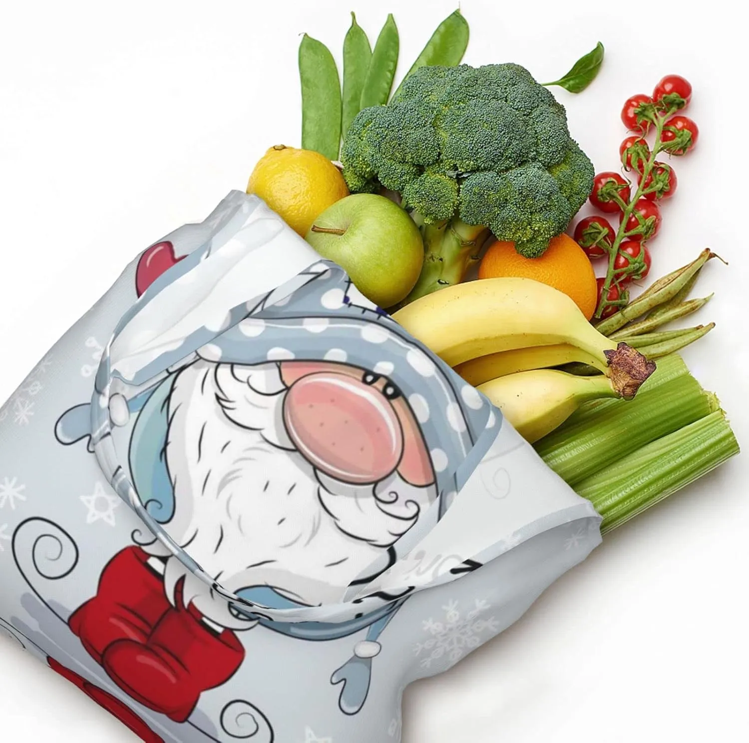 AMAZWI Cute Gnome Canvas Tote Bag,Kitchen Reusable Grocery Bags,Work Handbag Tote,Weekender Bag Shopper Handbag