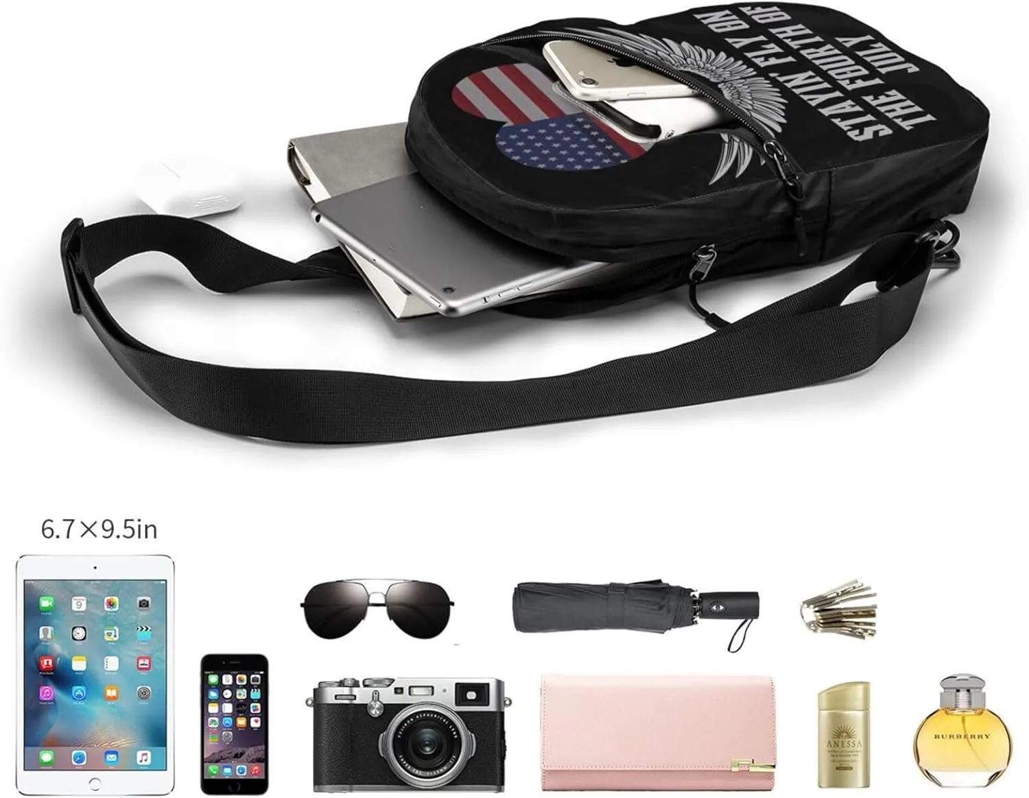 America We The People American Flag Wings Portable Sling Bags Packable Crossbody Bag Foldable Sport Daypack Reusable Shoulder Backpack Diagonally Chest Bag for Workout Travel