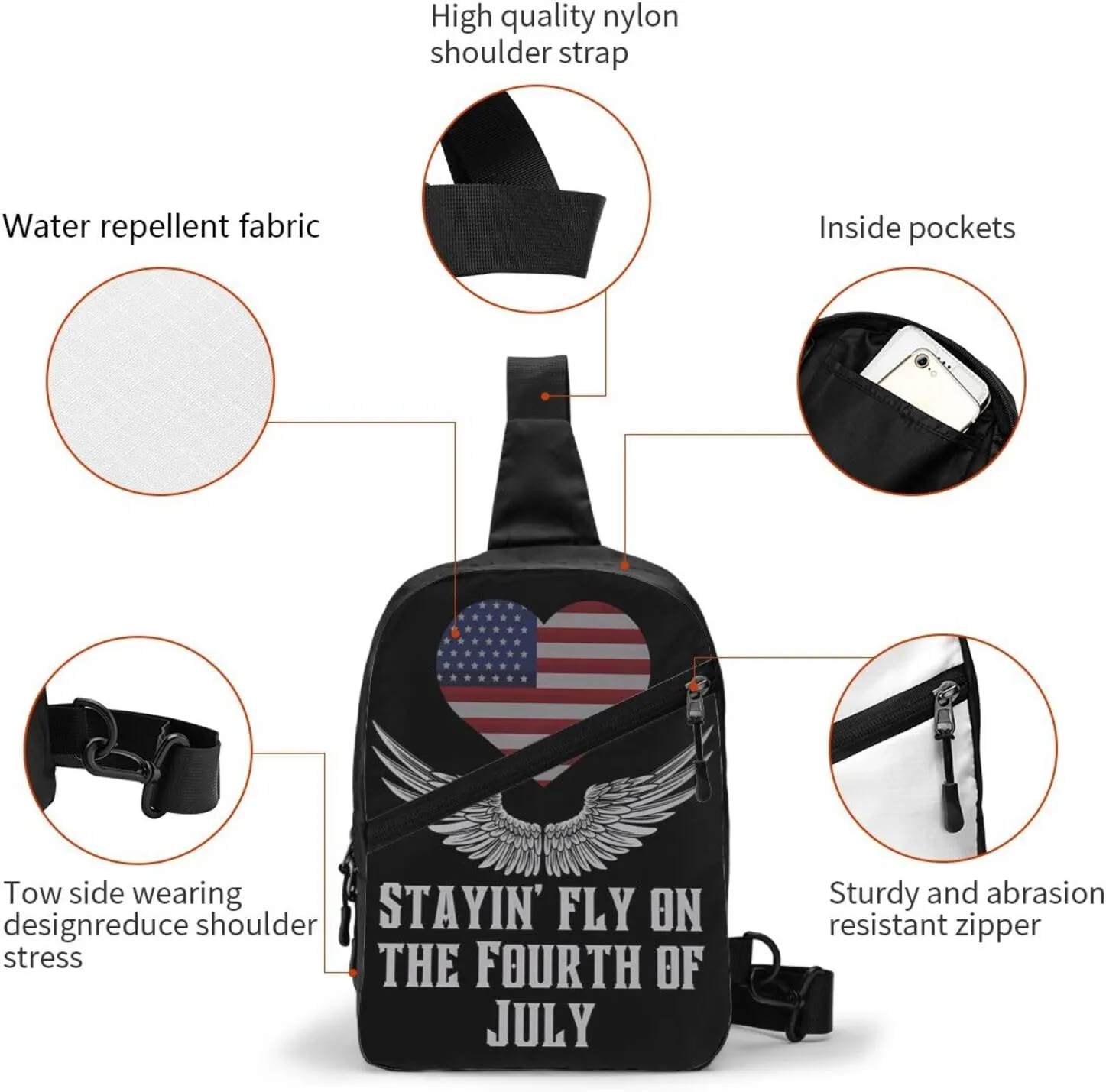 America We The People American Flag Wings Portable Sling Bags Packable Crossbody Bag Foldable Sport Daypack Reusable Shoulder Backpack Diagonally Chest Bag for Workout Travel
