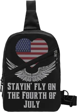 America We The People American Flag Wings Portable Sling Bags Packable Crossbody Bag Foldable Sport Daypack Reusable Shoulder Backpack Diagonally Chest Bag for Workout Travel