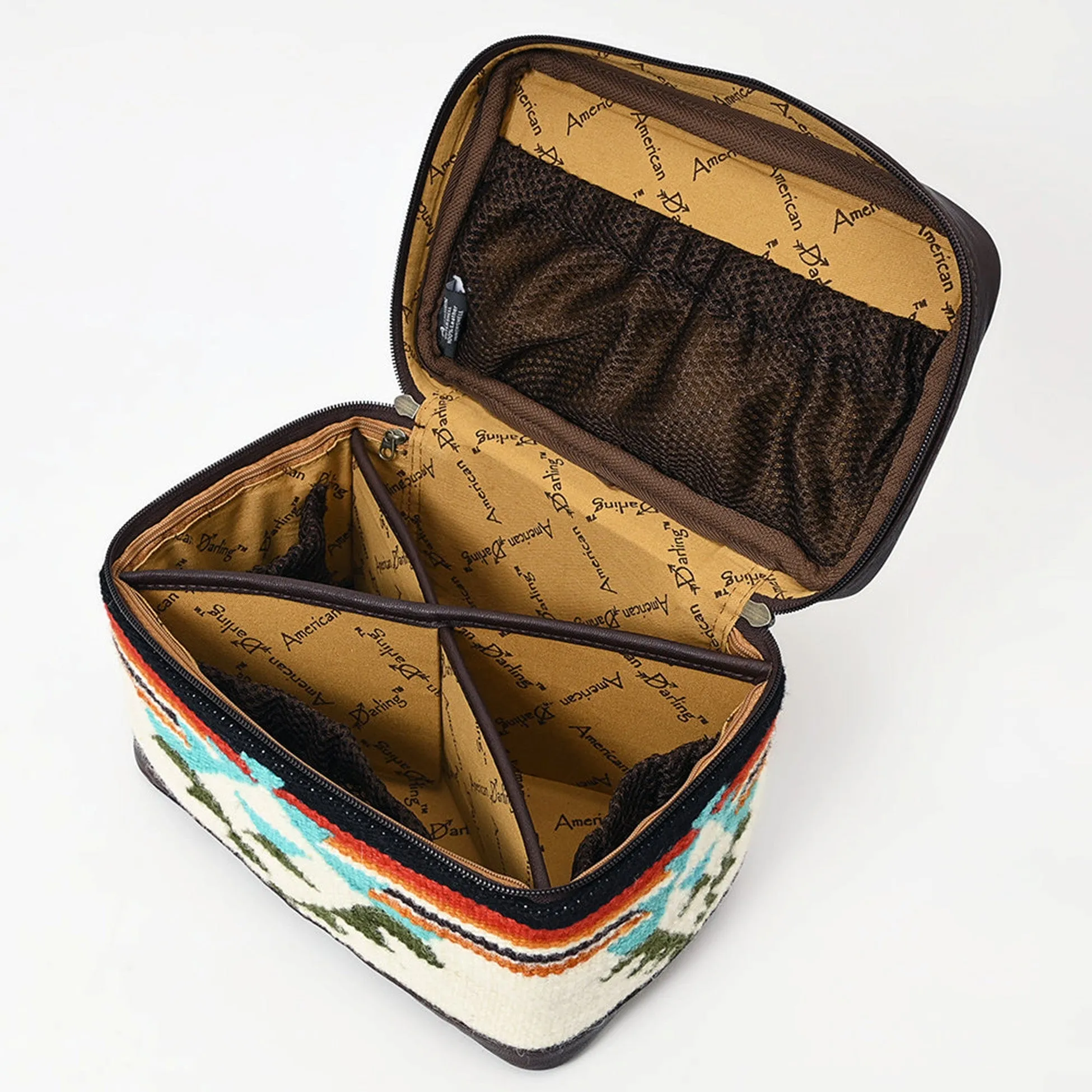 American Darling Sunrise Aztec Genuine Leather Western Jewelry Cosmetic Bag