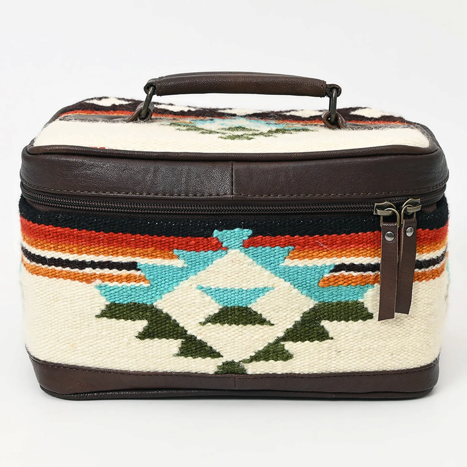 American Darling Sunrise Aztec Genuine Leather Western Jewelry Cosmetic Bag