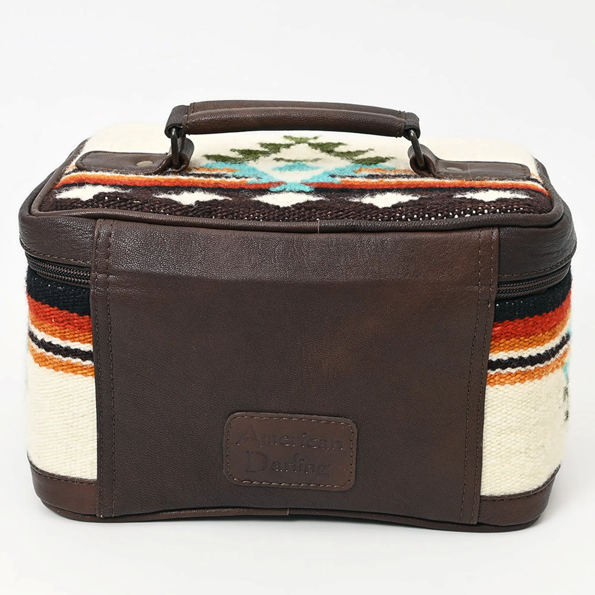 American Darling Sunrise Aztec Genuine Leather Western Jewelry Cosmetic Bag