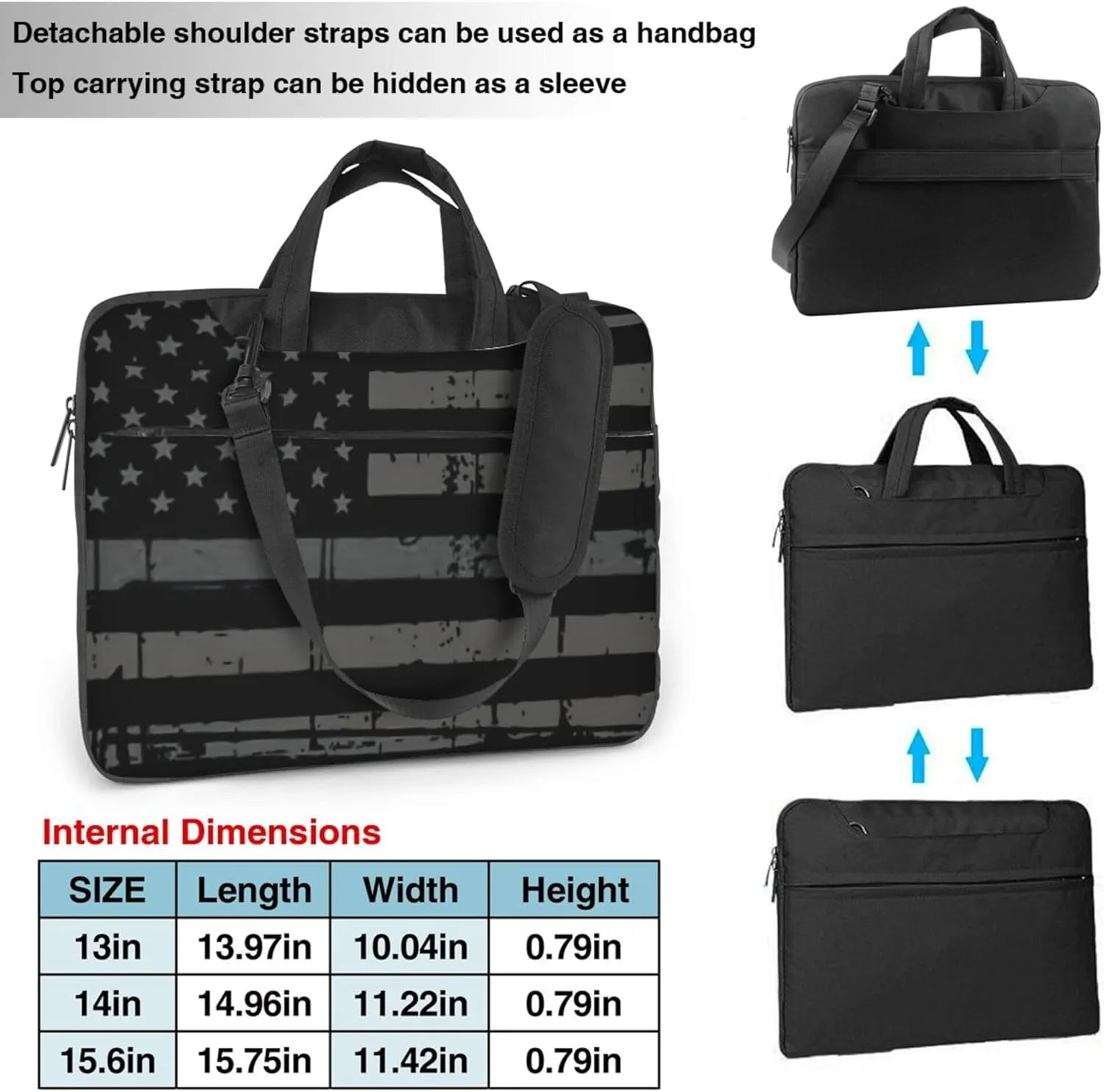 American flag Laptop Shoulder Bag ​for Men Women, Computer Carrying Case Messenger Bag with Strap