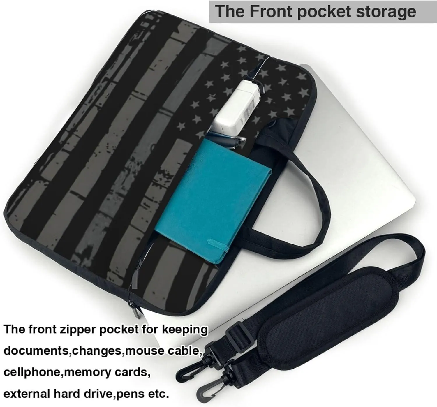 American flag Laptop Shoulder Bag ​for Men Women, Computer Carrying Case Messenger Bag with Strap