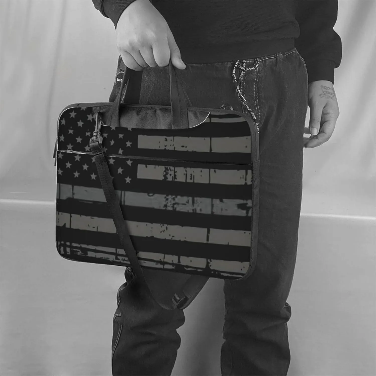 American flag Laptop Shoulder Bag ​for Men Women, Computer Carrying Case Messenger Bag with Strap