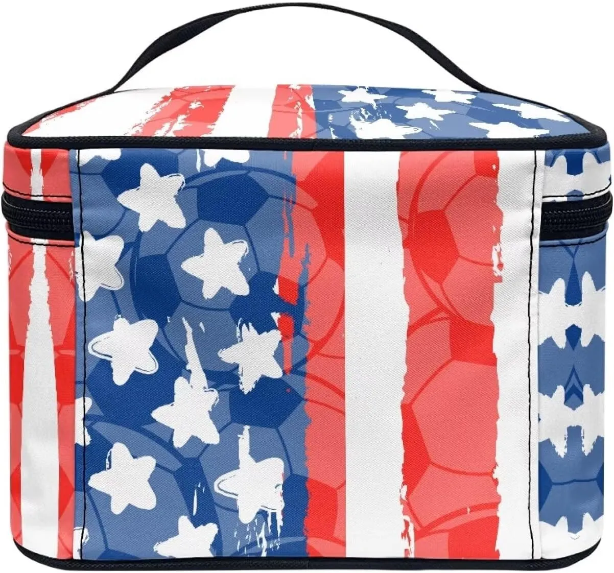 American Flag Large Makeup Bag for Purse Luxury Women Cosmetic Bags Cosmetic Organizer Makeup Traveling Case Travel Makeup Brush Case Zipper Valentine's Day Independence Day Gift for Women