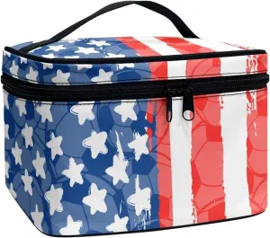 American Flag Large Makeup Bag for Purse Luxury Women Cosmetic Bags Cosmetic Organizer Makeup Traveling Case Travel Makeup Brush Case Zipper Valentine's Day Independence Day Gift for Women
