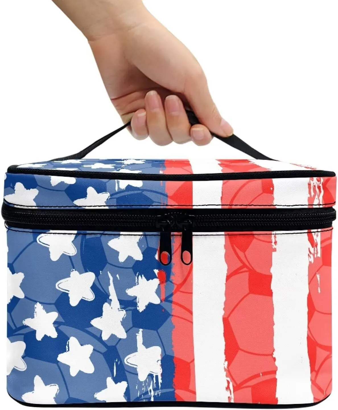 American Flag Large Makeup Bag for Purse Luxury Women Cosmetic Bags Cosmetic Organizer Makeup Traveling Case Travel Makeup Brush Case Zipper Valentine's Day Independence Day Gift for Women