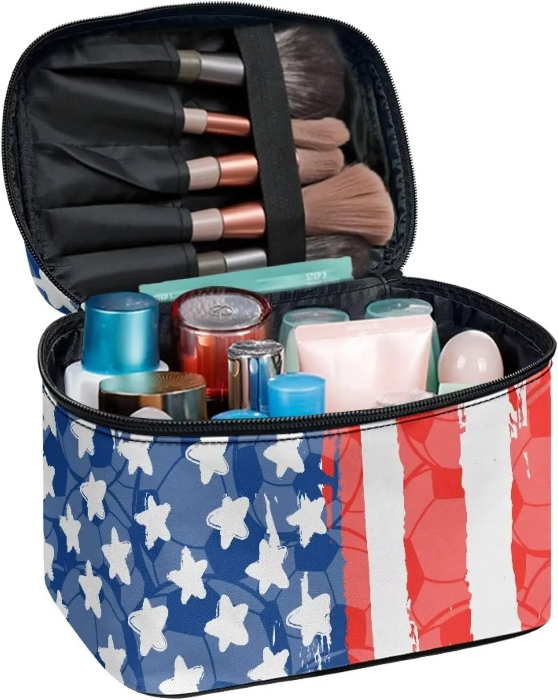 American Flag Large Makeup Bag for Purse Luxury Women Cosmetic Bags Cosmetic Organizer Makeup Traveling Case Travel Makeup Brush Case Zipper Valentine's Day Independence Day Gift for Women
