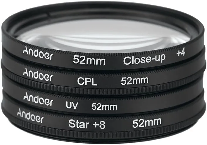 Andoer 52mm CPL Close-Up 4  Star 8-Point Filter Circular Filter Kit Circular Polarizer Filter Macro Close-Up Star 8-Point Filter with Bag for Nikon Pentax Sony DSLR Camera