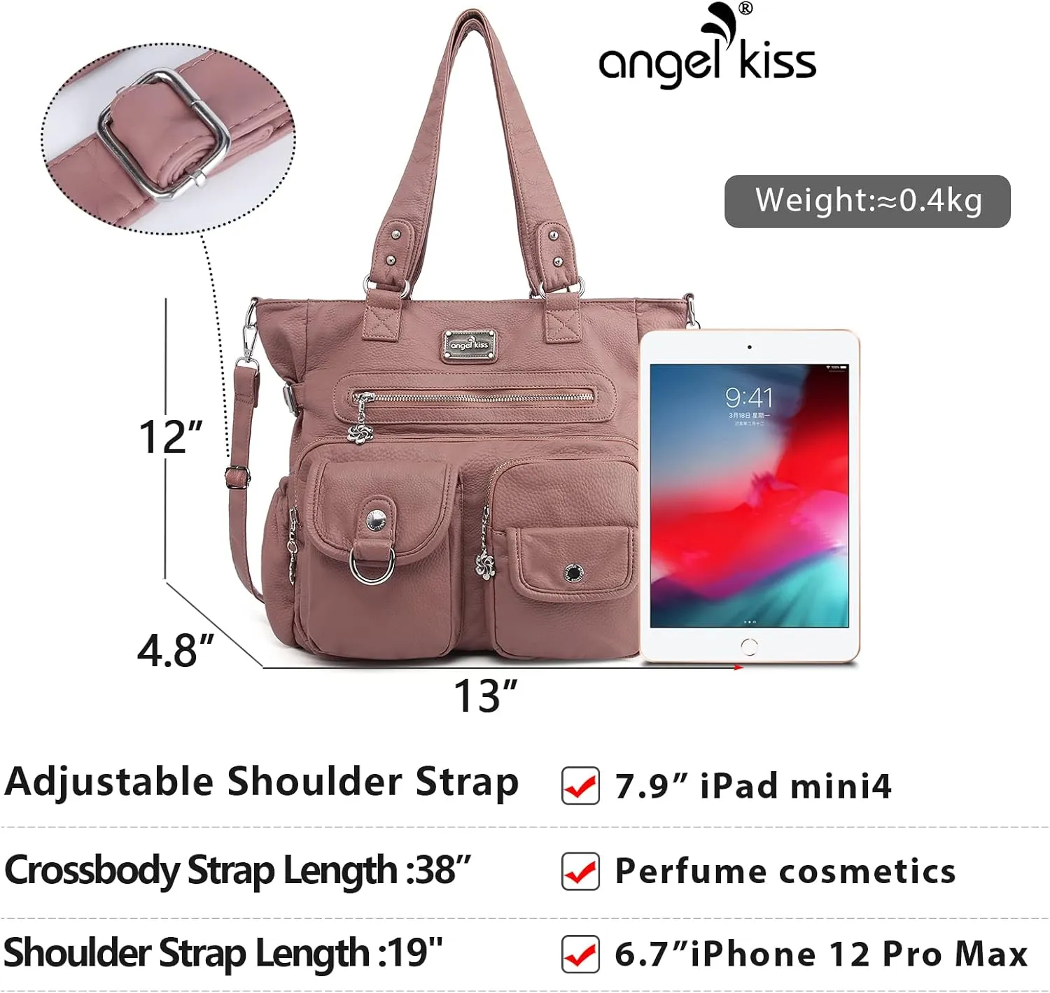 Angelkiss Purses Handbags for Women PU Tote Satchel Bags for Women Pockets Shoulder Bags…