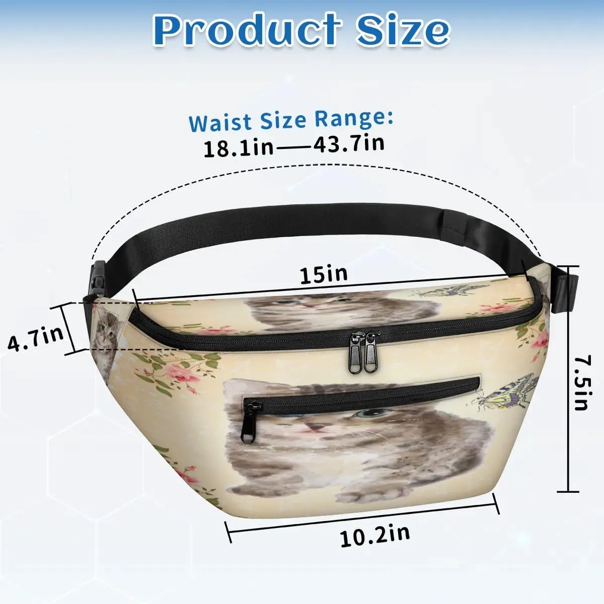 Animal Cat Paint Crossbody Sling Bag for Women Men Crossbody Backpack with 4 Zipper Pockets Fanny Pack Shoulder Casual Daypack for Travel Running Hiking Cycling
