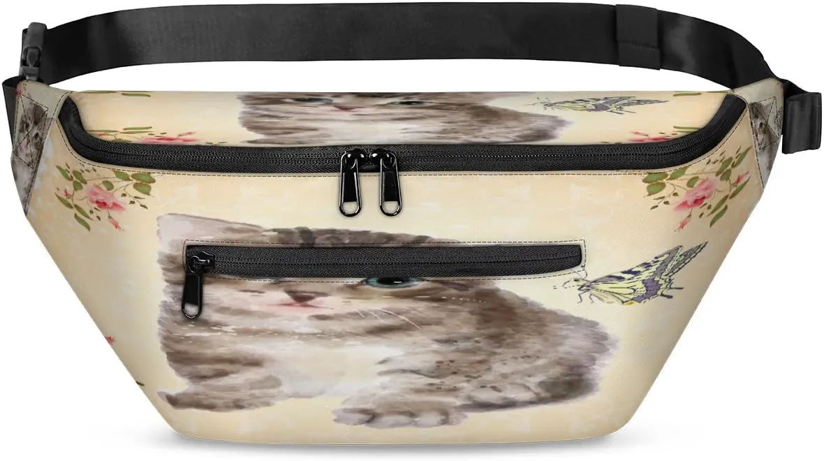 Animal Cat Paint Crossbody Sling Bag for Women Men Crossbody Backpack with 4 Zipper Pockets Fanny Pack Shoulder Casual Daypack for Travel Running Hiking Cycling