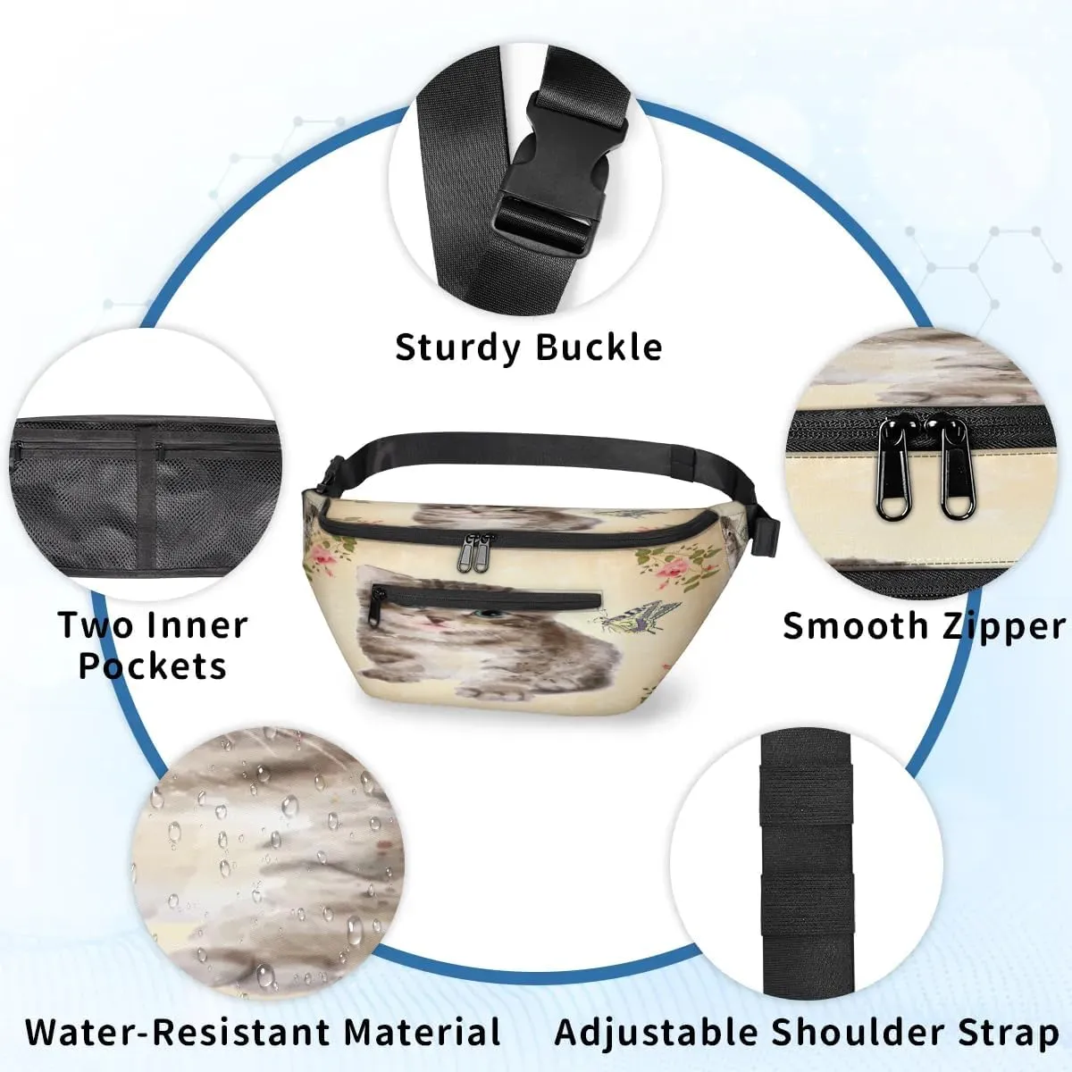 Animal Cat Paint Crossbody Sling Bag for Women Men Crossbody Backpack with 4 Zipper Pockets Fanny Pack Shoulder Casual Daypack for Travel Running Hiking Cycling