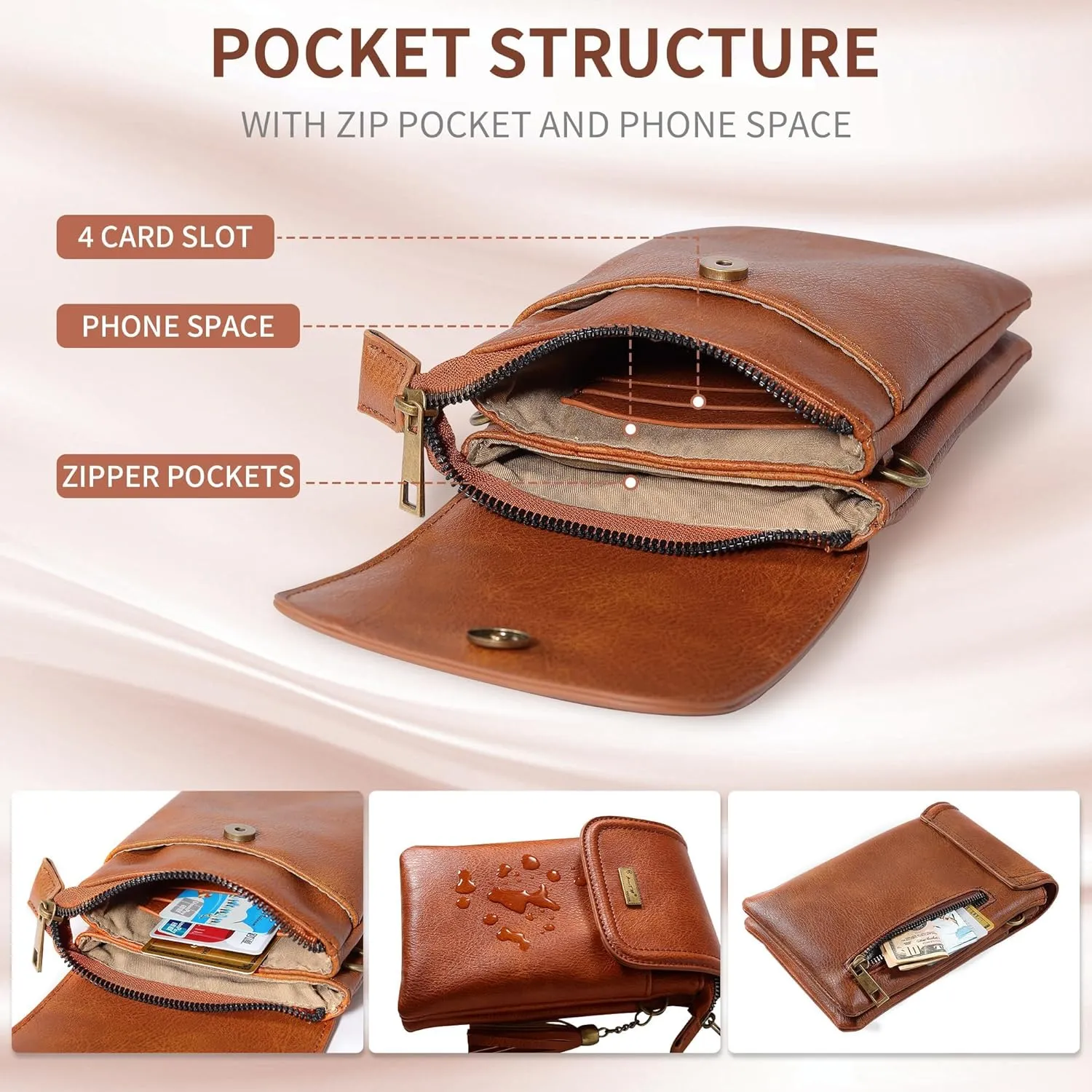 AnsTOP Small Crossbody Bags for Women, Crossbody Cell Phone Bag Tassel Wallet Purses with 2 Strap Best Gift for Women
