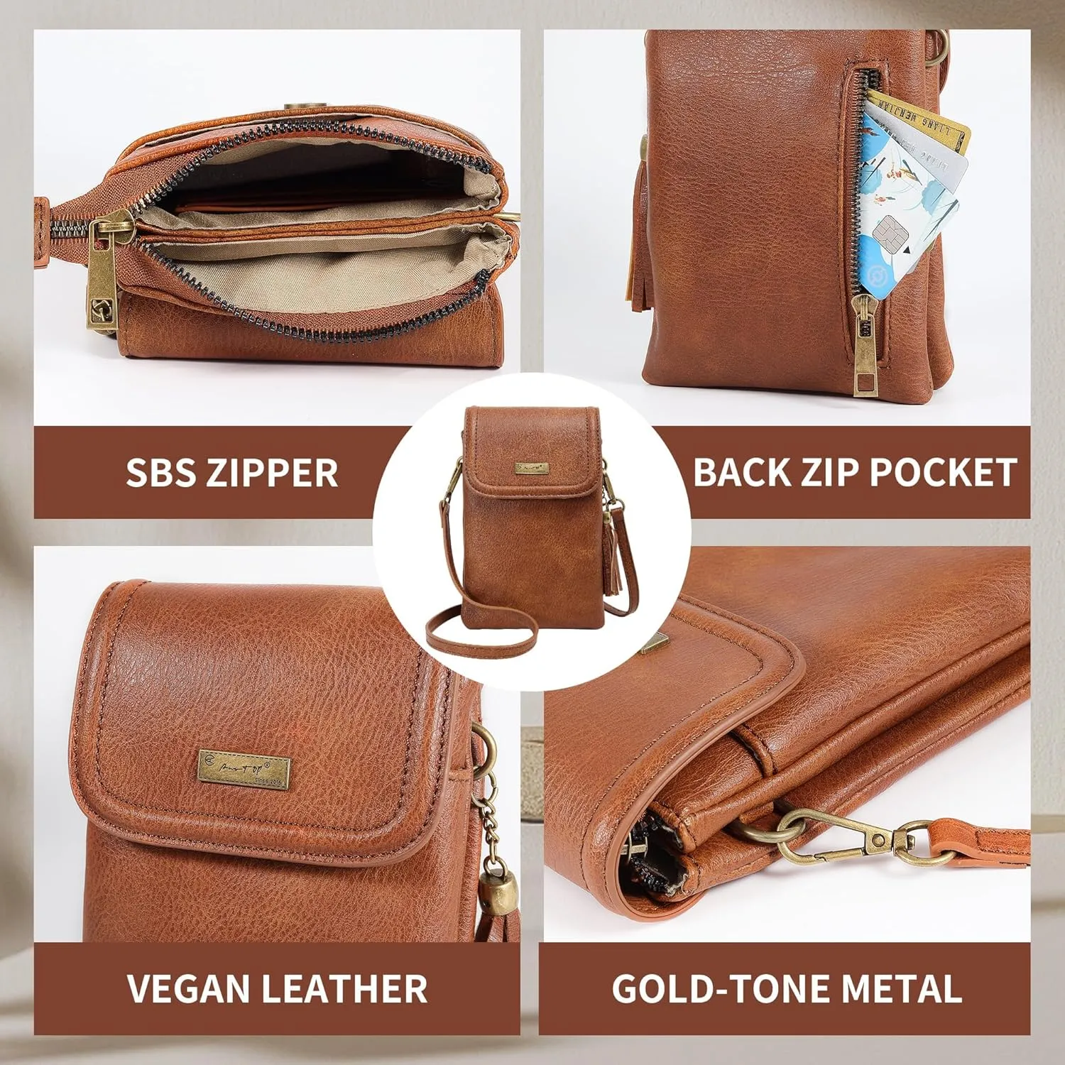 AnsTOP Small Crossbody Bags for Women, Crossbody Cell Phone Bag Tassel Wallet Purses with 2 Strap Best Gift for Women