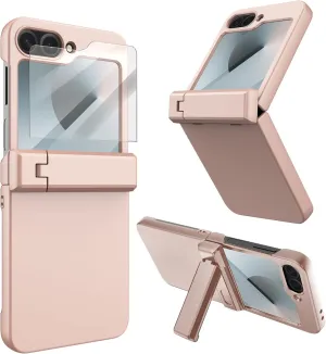 ASAPDOS Heavy Duty Case Compatible with Samsung Galaxy Z Flip 6,Built-in Screen Protector,Kickstand,Hinge Protection and Hard PC Shockproof Protective Phone Case for Z Flip 6(2024) Gold