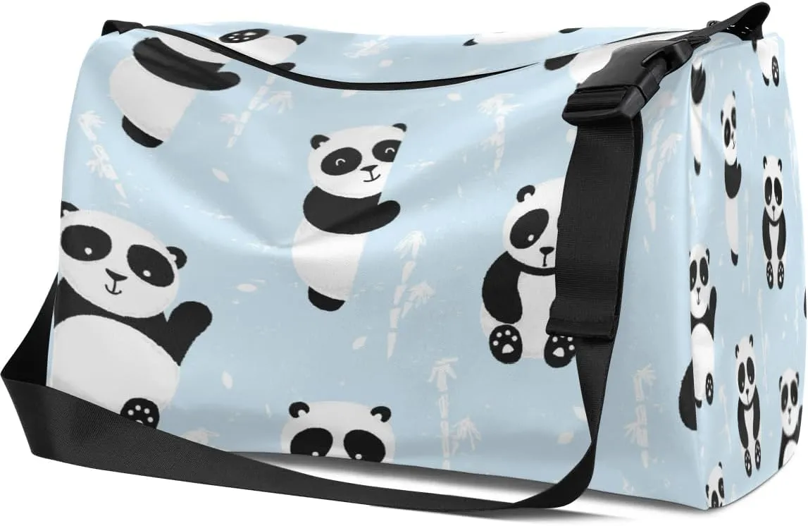 Asian Panda Bears Small Gym Bag for Men Women Workout Sport Duffle Bag Waterproof Weekender Overnight Bag Lightweight Carry on Tote Bag Crossbody Shoulder Travel Bag for Swim Yoge Dance