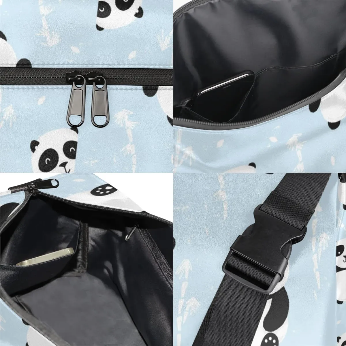 Asian Panda Bears Small Gym Bag for Men Women Workout Sport Duffle Bag Waterproof Weekender Overnight Bag Lightweight Carry on Tote Bag Crossbody Shoulder Travel Bag for Swim Yoge Dance