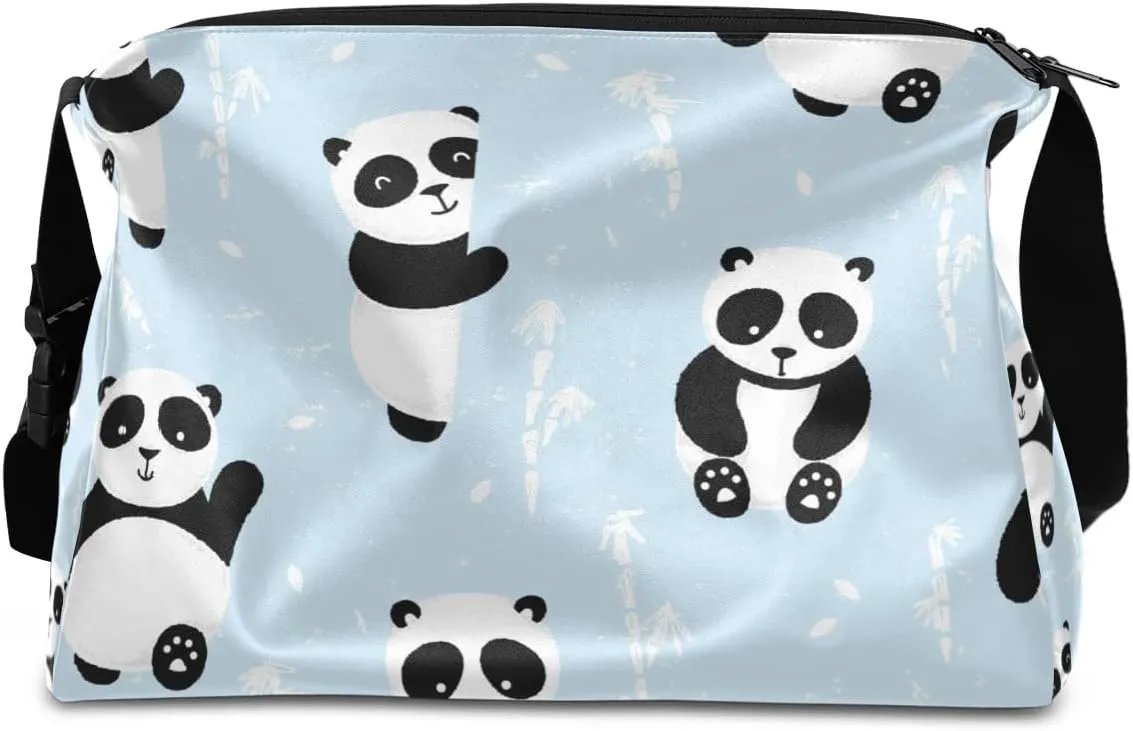 Asian Panda Bears Small Gym Bag for Men Women Workout Sport Duffle Bag Waterproof Weekender Overnight Bag Lightweight Carry on Tote Bag Crossbody Shoulder Travel Bag for Swim Yoge Dance