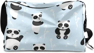 Asian Panda Bears Small Gym Bag for Men Women Workout Sport Duffle Bag Waterproof Weekender Overnight Bag Lightweight Carry on Tote Bag Crossbody Shoulder Travel Bag for Swim Yoge Dance