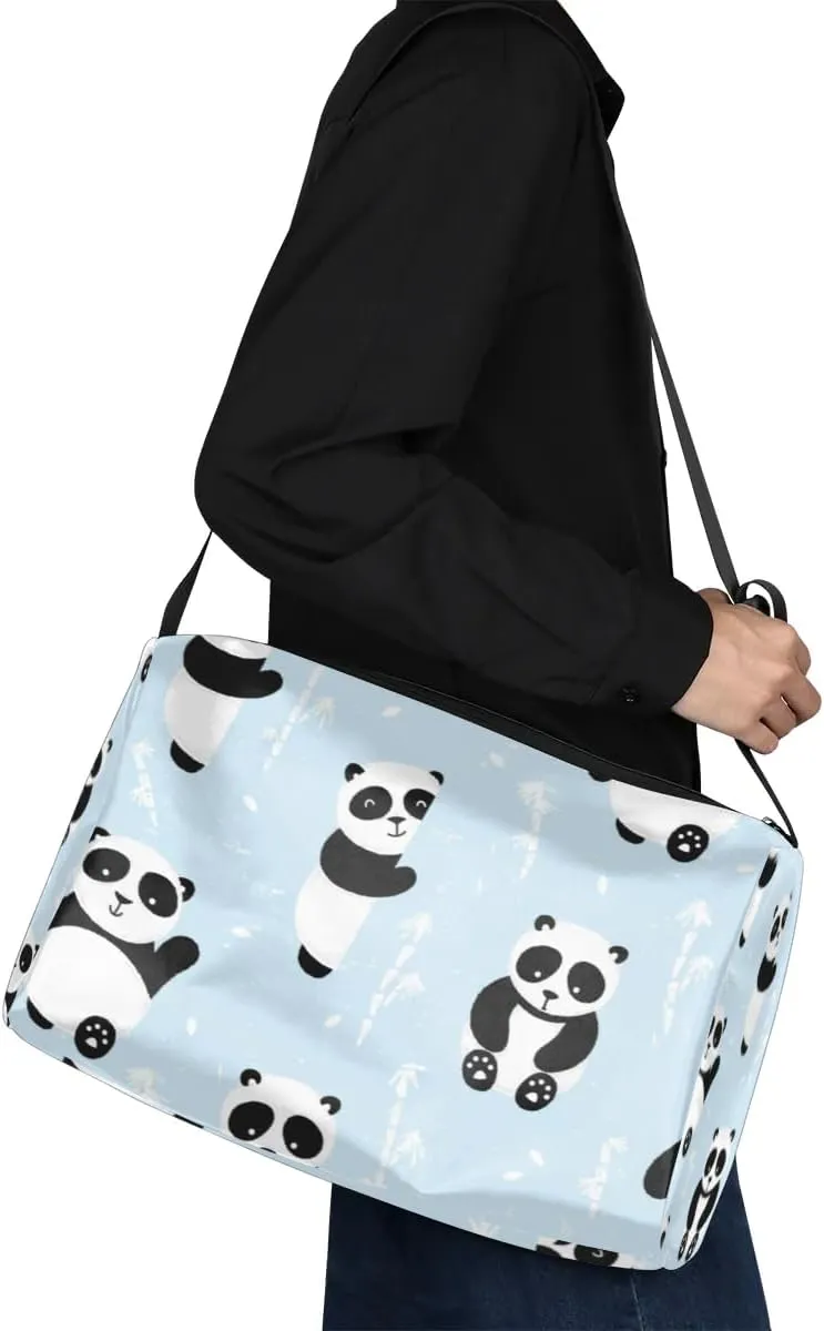 Asian Panda Bears Small Gym Bag for Men Women Workout Sport Duffle Bag Waterproof Weekender Overnight Bag Lightweight Carry on Tote Bag Crossbody Shoulder Travel Bag for Swim Yoge Dance