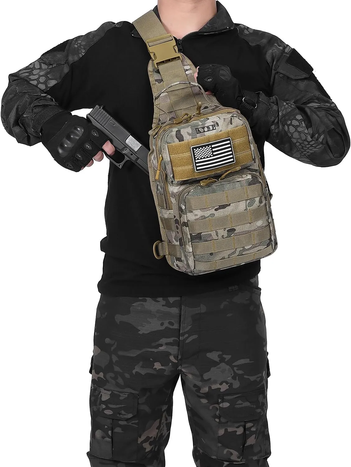 ATBP Tactical Sling Backpack With Holster Military Crossbody Bag for Men Single Shoulder Back Pack 10L