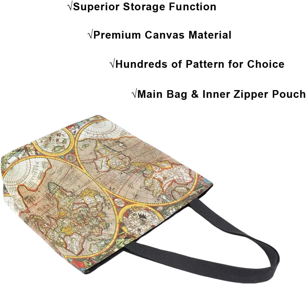 AUUXVA Large Canvas Handbag Canvas Tote Bags Purse Shoulder Shopping Bag with Zipper Pouch