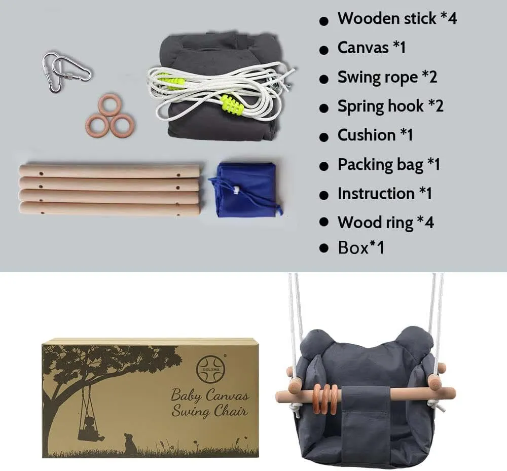Baby Canvas Hanging Swing Seat Toddler Secure Indoor & Outdoor Hammock Toy Grey