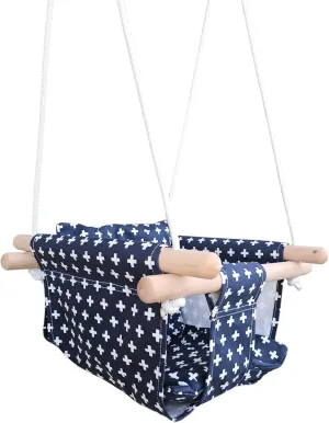 Baby Swing Seat Secure Canvas and Wooden Hanging Swing Chair, Infant, Toddler, Kids Toys - Indoor and Temporary Outdoor Hammock for Indoor Playground, Tree Swings or Backyard