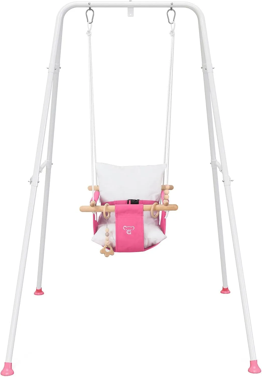 Baby Swing with Stand, Swing Set for Infant, Outdoor Indoor Swing Set with Canvas Cushion Seat (Pink)