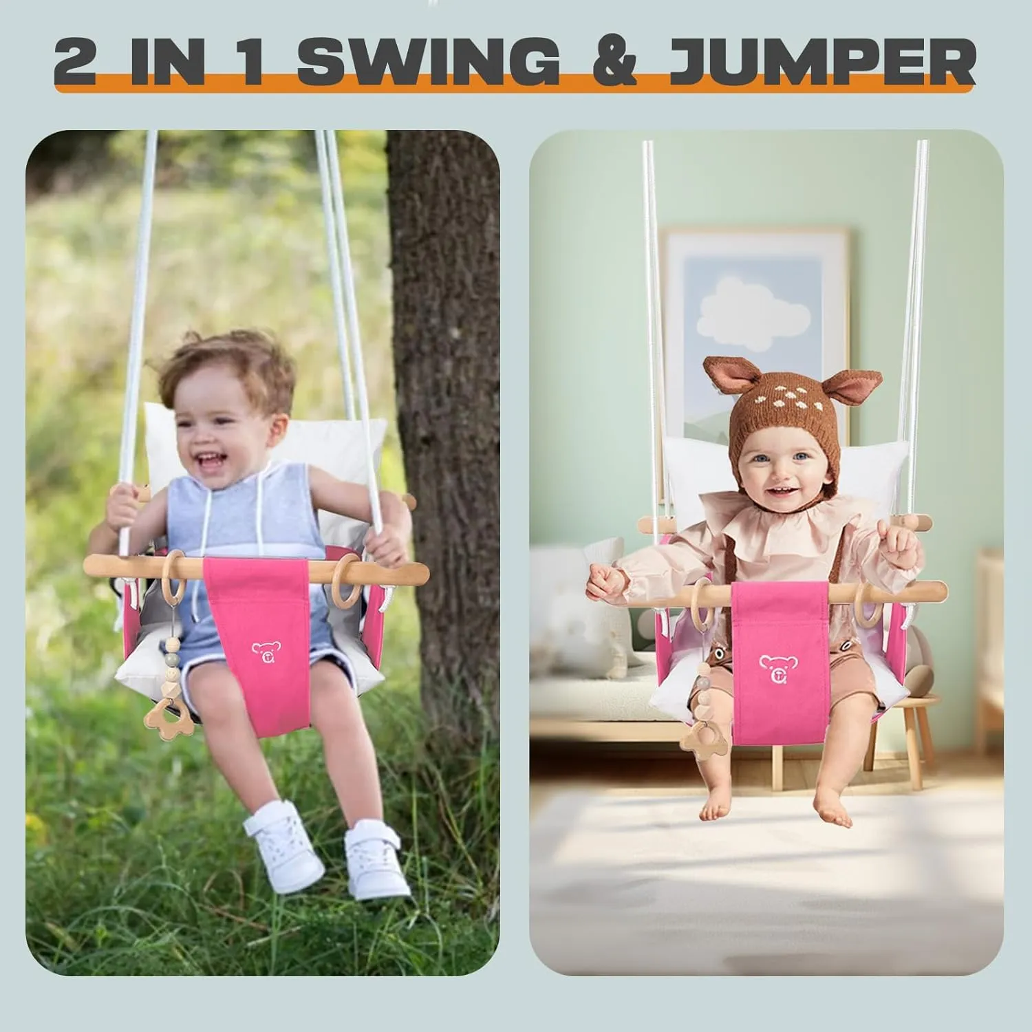 Baby Swing with Stand, Swing Set for Infant, Outdoor Indoor Swing Set with Canvas Cushion Seat (Pink)