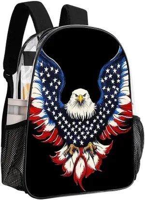 Backpack Anti-Theft Multipurpose Large Capacity Carry On Bag - American Flag And Bald Eagle Patriotic Black Camping Outdoor Backpack Transparent Bag