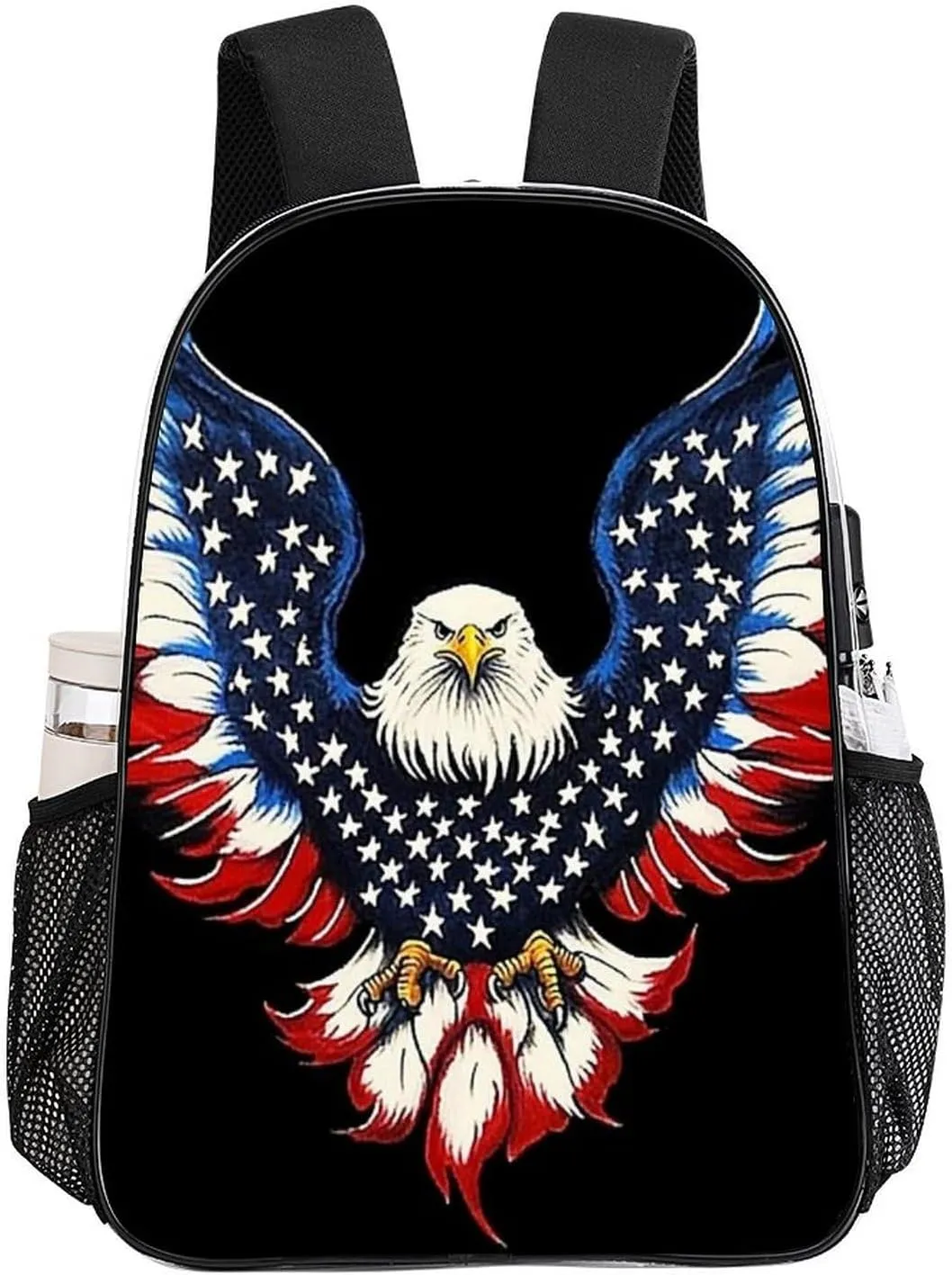 Backpack Anti-Theft Multipurpose Large Capacity Carry On Bag - American Flag And Bald Eagle Patriotic Black Camping Outdoor Backpack Transparent Bag
