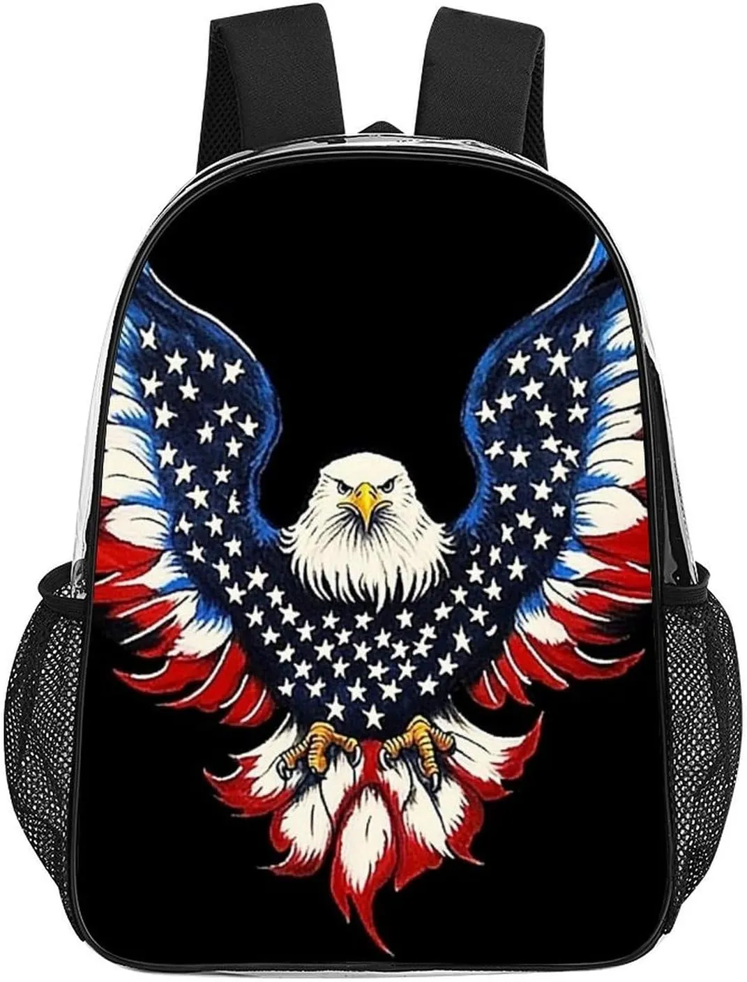 Backpack Anti-Theft Multipurpose Large Capacity Carry On Bag - American Flag And Bald Eagle Patriotic Black Camping Outdoor Backpack Transparent Bag