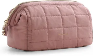 BAGSMART Makeup Bag Travel Toiletry Bag, Puffy Padded Make Up Bags for Women Makeup Organizer Case, Wide-open Pouch Purse Travel Essentials Toiletries Accessories Brushes, Dark Pink