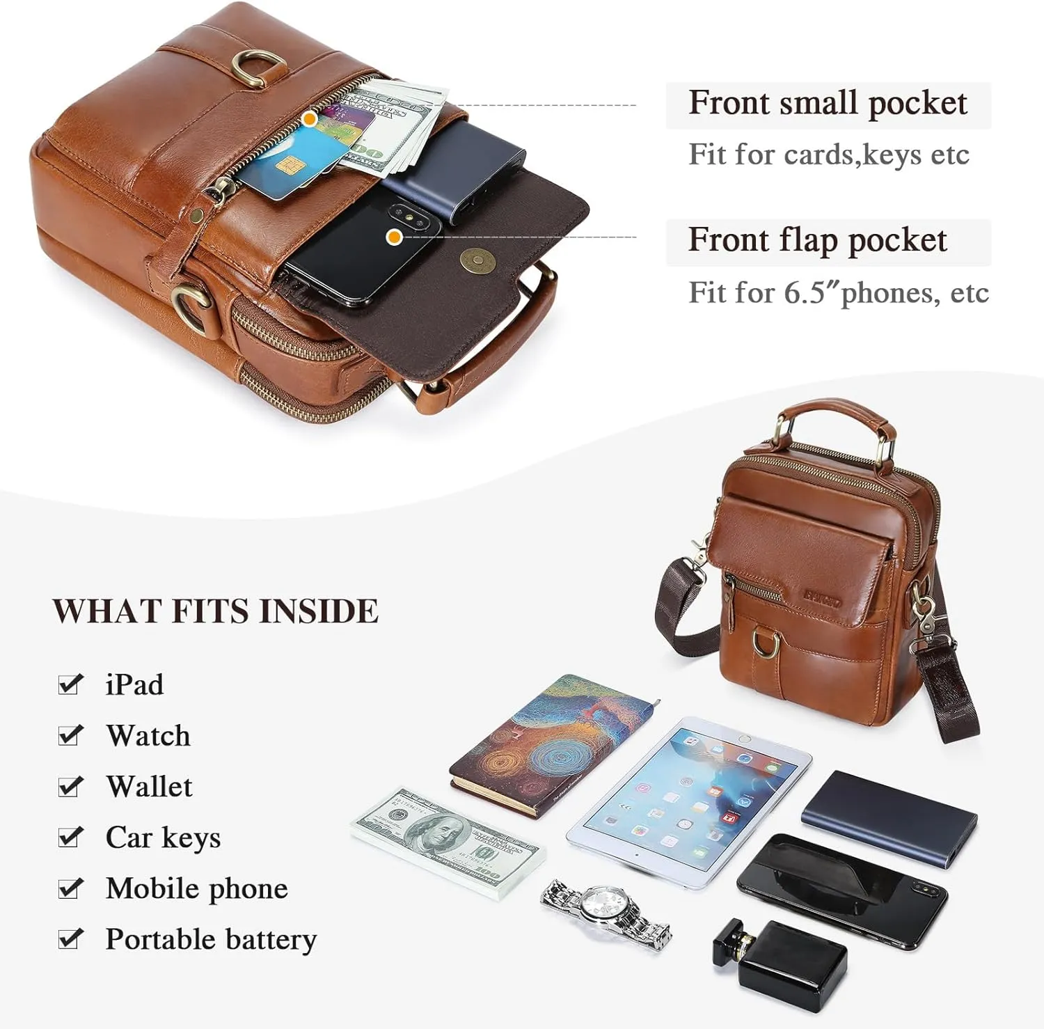 BAIGIO Genuine Leather Shoulder Bag for Men Crossbody Bag Small Leather Messenger Briefcase Handbag Men Purse