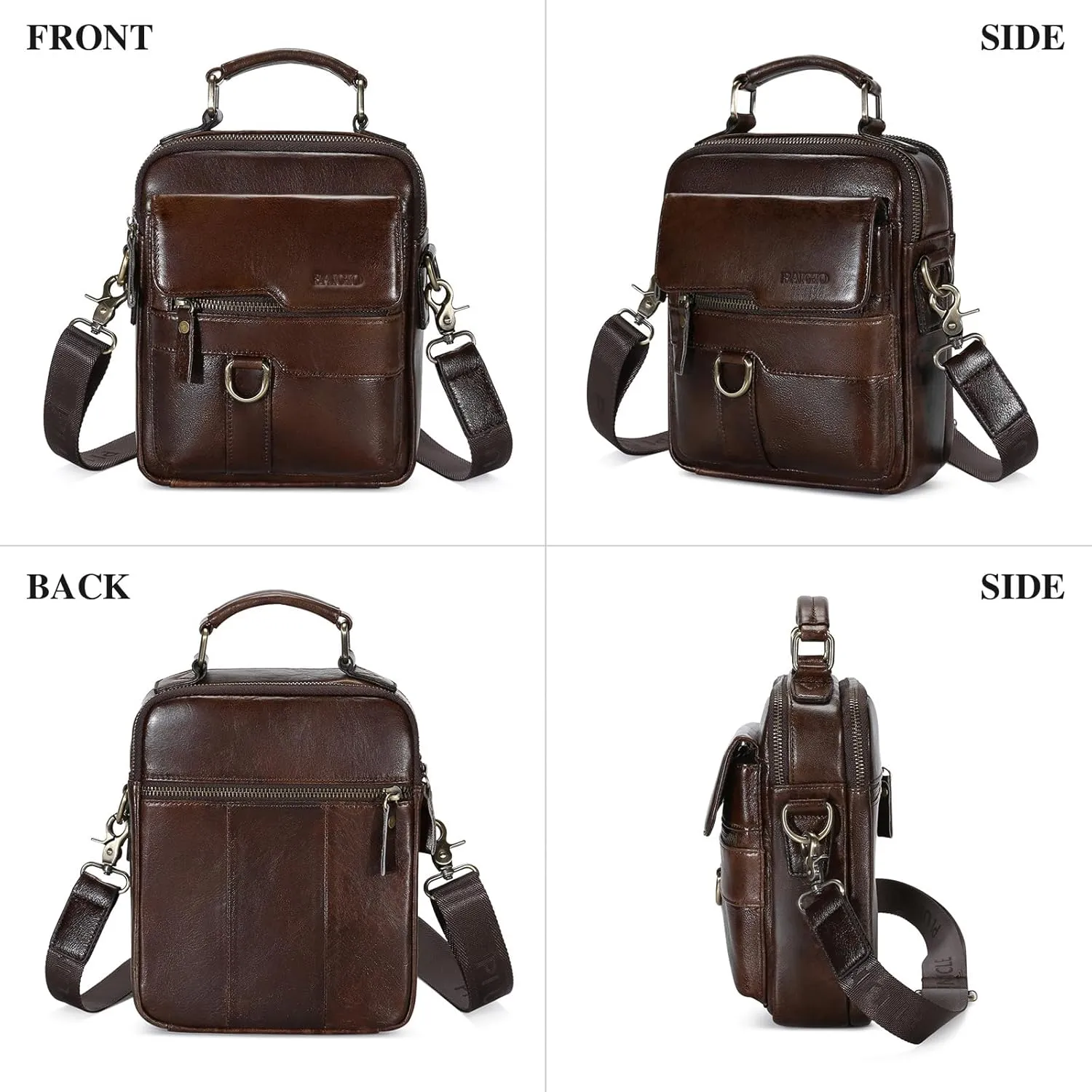 BAIGIO Genuine Leather Shoulder Bag for Men Crossbody Bag Small Leather Messenger Briefcase Handbag Men Purse