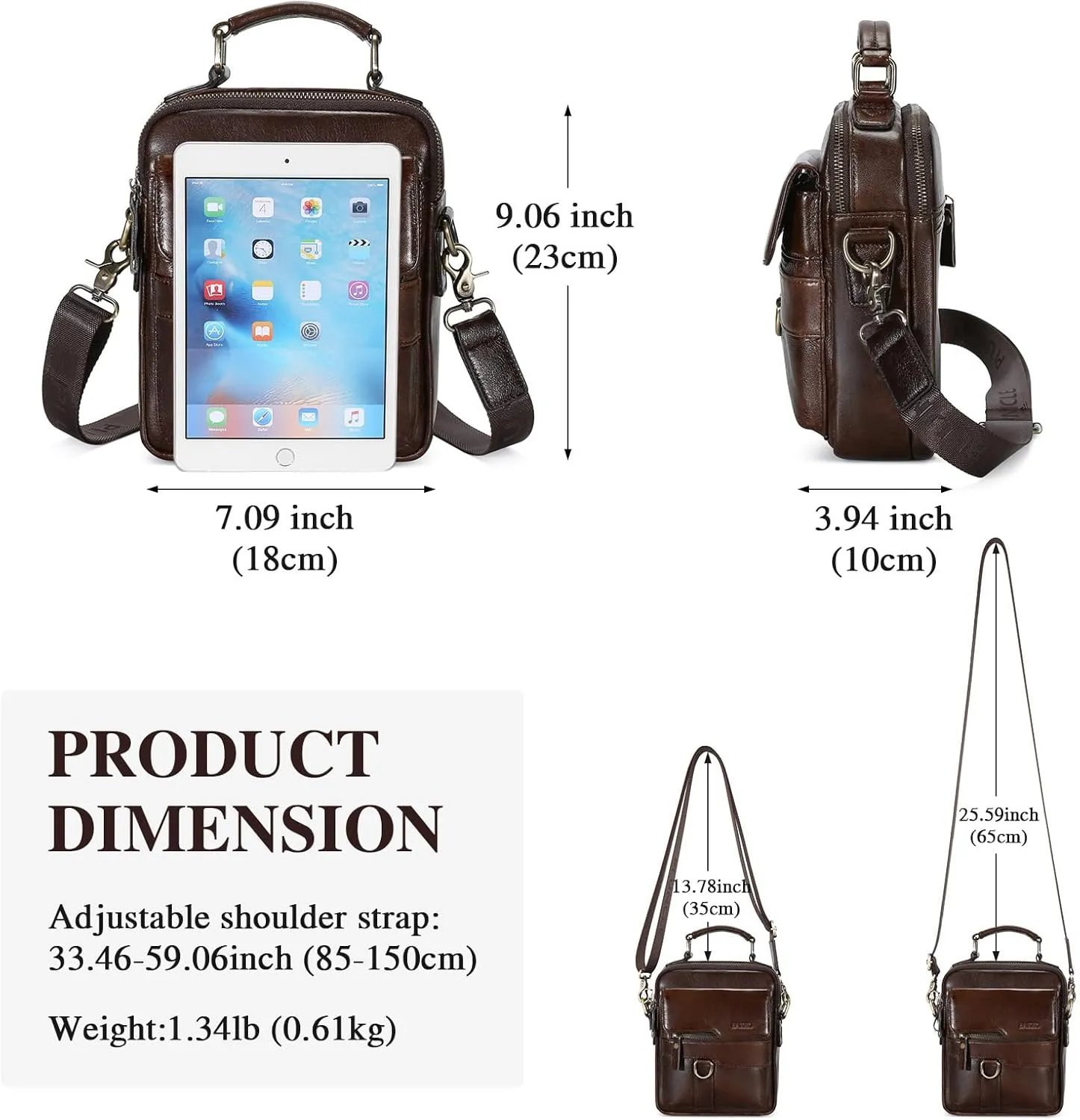 BAIGIO Genuine Leather Shoulder Bag for Men Crossbody Bag Small Leather Messenger Briefcase Handbag Men Purse