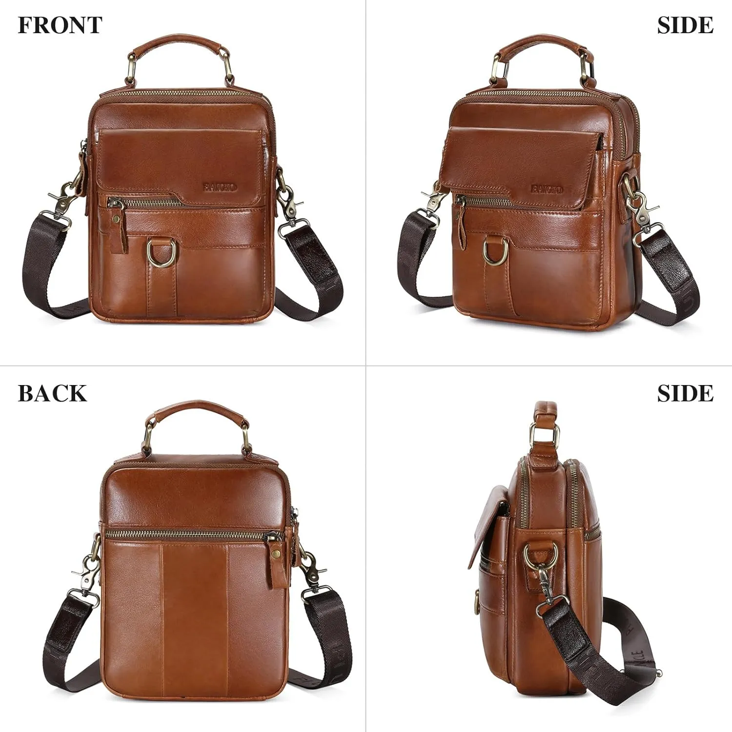BAIGIO Genuine Leather Shoulder Bag for Men Crossbody Bag Small Leather Messenger Briefcase Handbag Men Purse